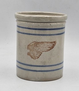 Rare RED WING Stoneware Pantry Jar w/ Blue Stripes Stoneware 1 Pd 4.25"