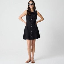 NWT!! J. CREW Factory Ruffle Tie Neck Mini Dress Solid Black Preppy Shift 18