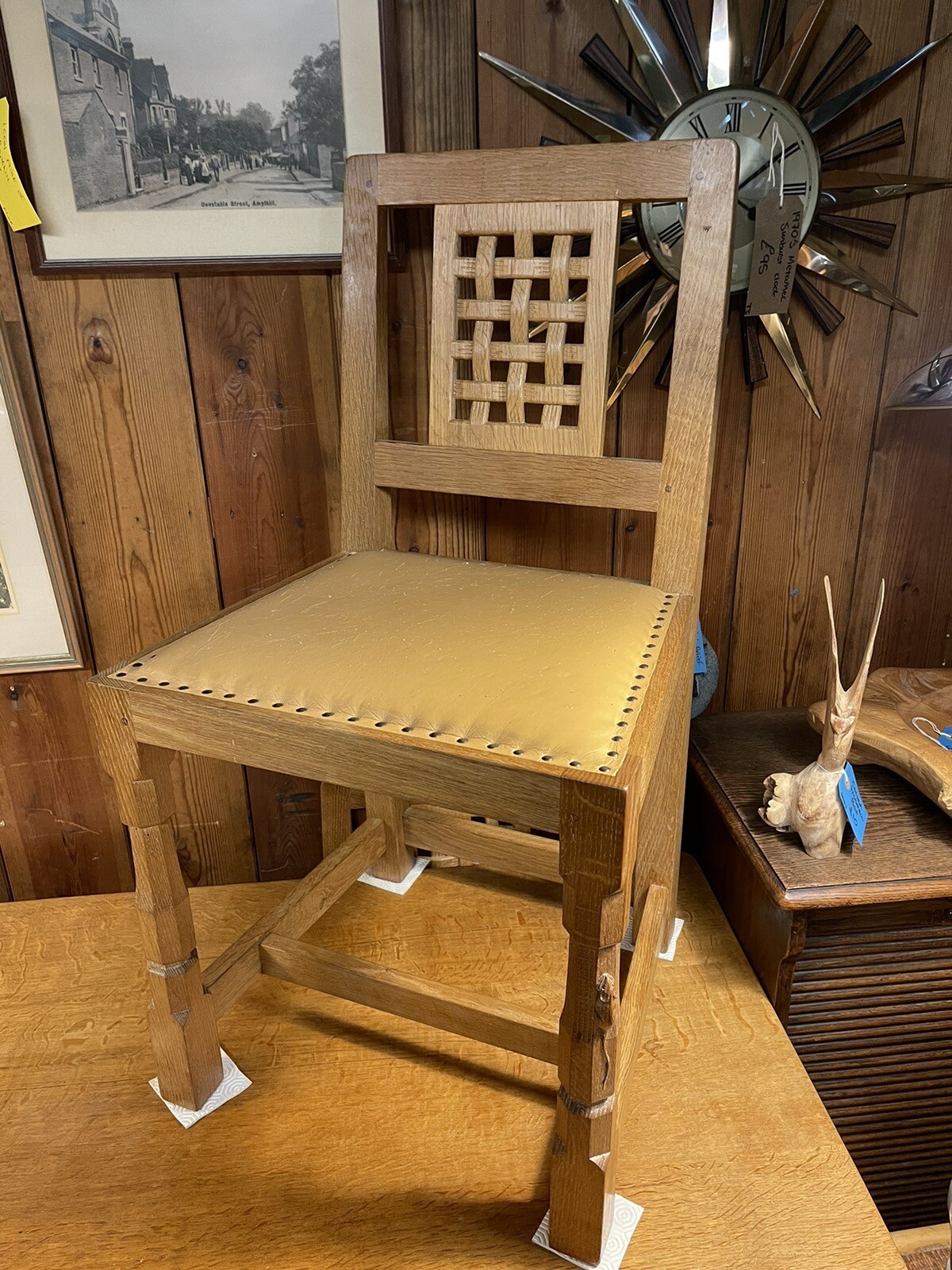 Robert "Mouseman" Thompson dining table and 4 chairs Solid oak. eBay