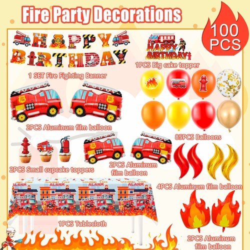 Fire Truck Party Decorations 100Pcs Firetruck Birthday Party Supplies Balloons - Picture 2 of 11
