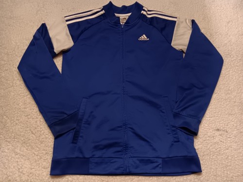 Adidas Boys Large 14/16 Blue ZIP Up Tricot Track Jacket 3 Stripes  - Bild 1 von 9