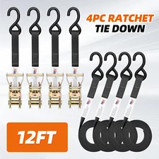 4 Pack Heavy Duty Golf Cart Ratchet Tie Down Straps, 12' x 1" - Free Shipping 