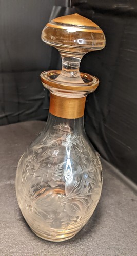 Antique Rose Pink Tint Gold Painted &Numbered Etched Cut Glass Decantors Pair - Picture 10 of 24