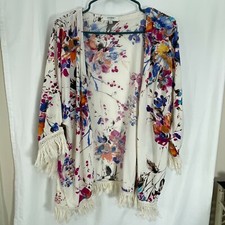 Umgee Floral Fringe Open Front Cardigan Cover Up Women S