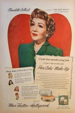 1947 Max factor hollywood pancake makeup Vintage ad Claudette Colbert