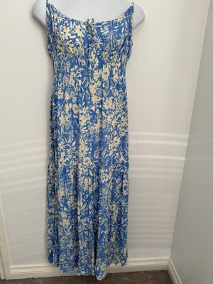 Premier Amour Maxi Dress Womens 14 Blue Floral Tiered Sleeveless Boho Cottage