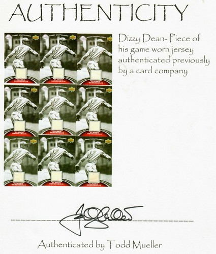 RARE!! “Dizzy Dean" Remnant Piece Of His Game Worn Jersey Encapsulated COA - Picture 2 of 2