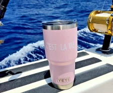 C'est la Vie vinyl decal tumbler Yeti. Such is Life in French vinyl sticker.