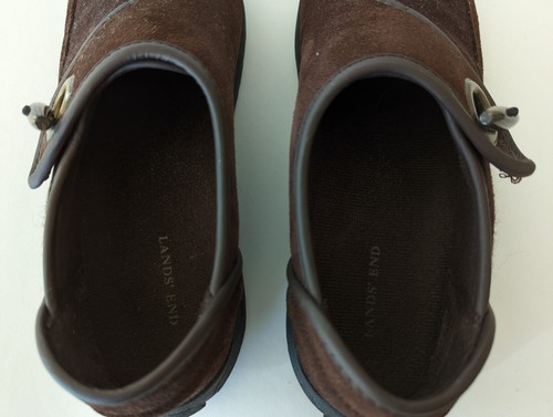 Lands End Womens Sz 6.5 Dark Brown Weatherfield Suede Felt Toggle Slip on Flat - Picture 6 of 7