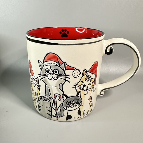 ELI & ANA Bleeker Holiday Christmas Cats With Santa Hats 21oz Embossed Cat Lover