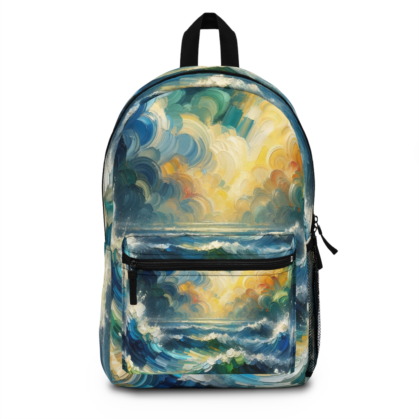 Bolso Mochila Escuela Bookbag Olas del Océano Abstracto Azul Verde Pintura Digital Divertida