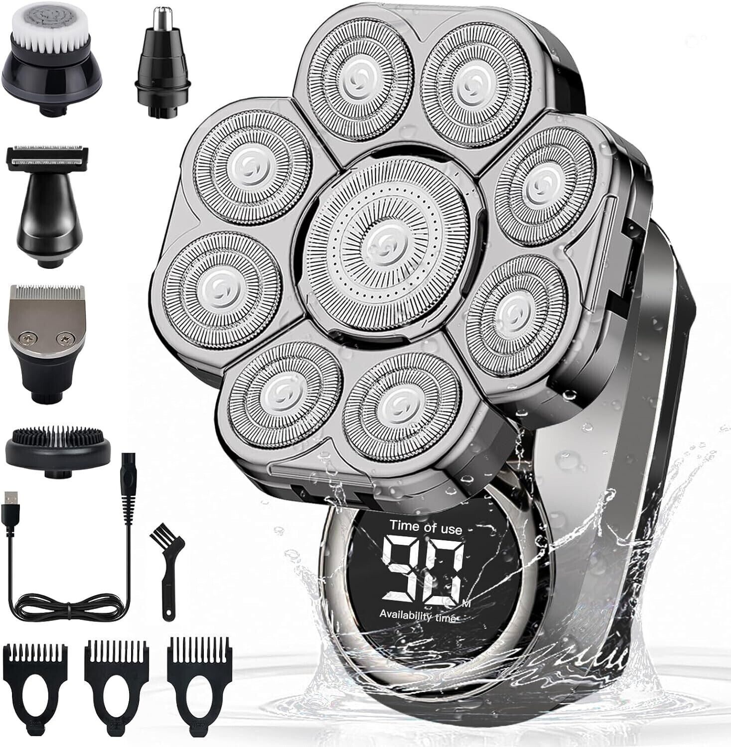 RASOIO ELETTRICO TESTA CALVA UOMO 9D RASOIO ELETTRICO BARBA 6 IN 1 IMPERMEABILE