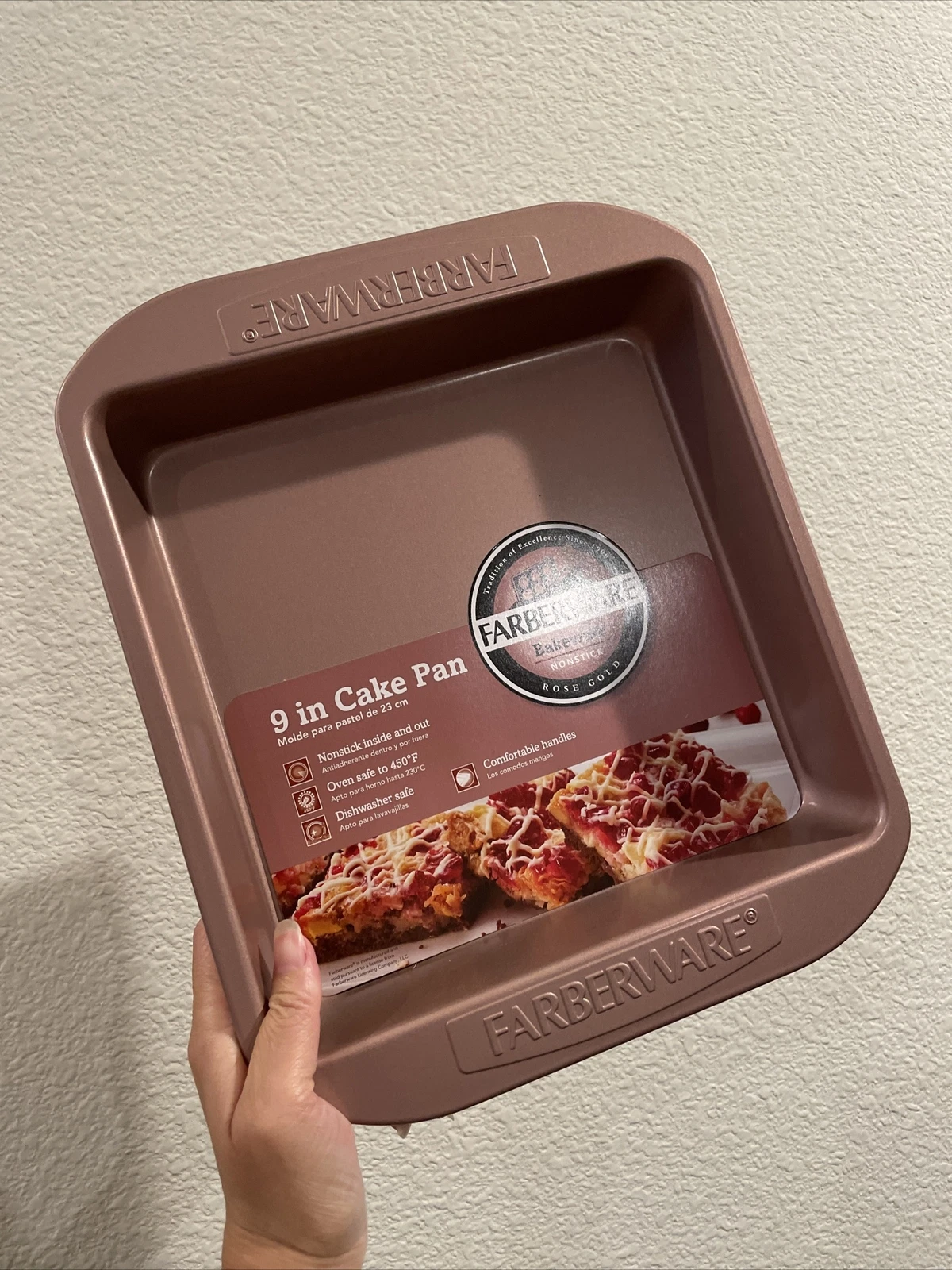NEW Farberware Nonstick Bakeware Baking Pan / Cake Pan, Square - 9 In ROSE GOLD