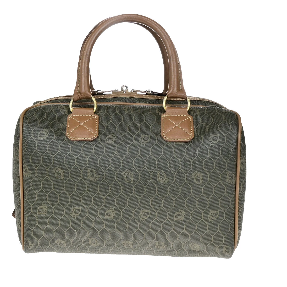 Sac à main nid d'abeille logo Christian Dior PVC cuir kaki GHW France 83YG281