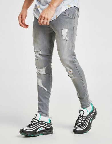 SikSilk Mens RIPPED DENIM JEANS - GREY 