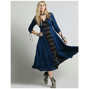 blue embroidered midi dress