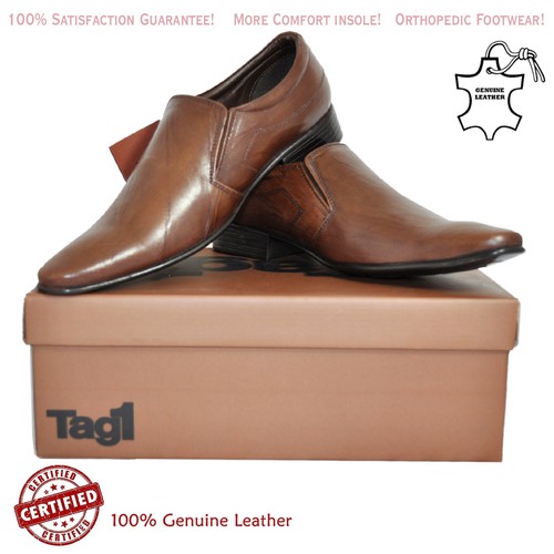 Mens Leather Slip On Formal Shoes Brown 