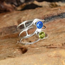 Tanzanite  Peridot Cut Gemstone 925 Sterling Silver Ring Reception Jewelry