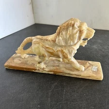 Vintage Carved Stone Lion Figure Onyx Alabaster Marble Made In Mexico 10” Base