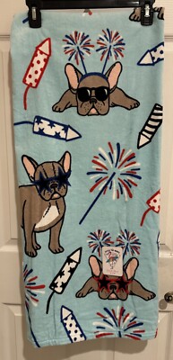 Patriotic French Bulldog Beach Towel, Frenchie & Fireworks Pool Towel, 36  X 68 