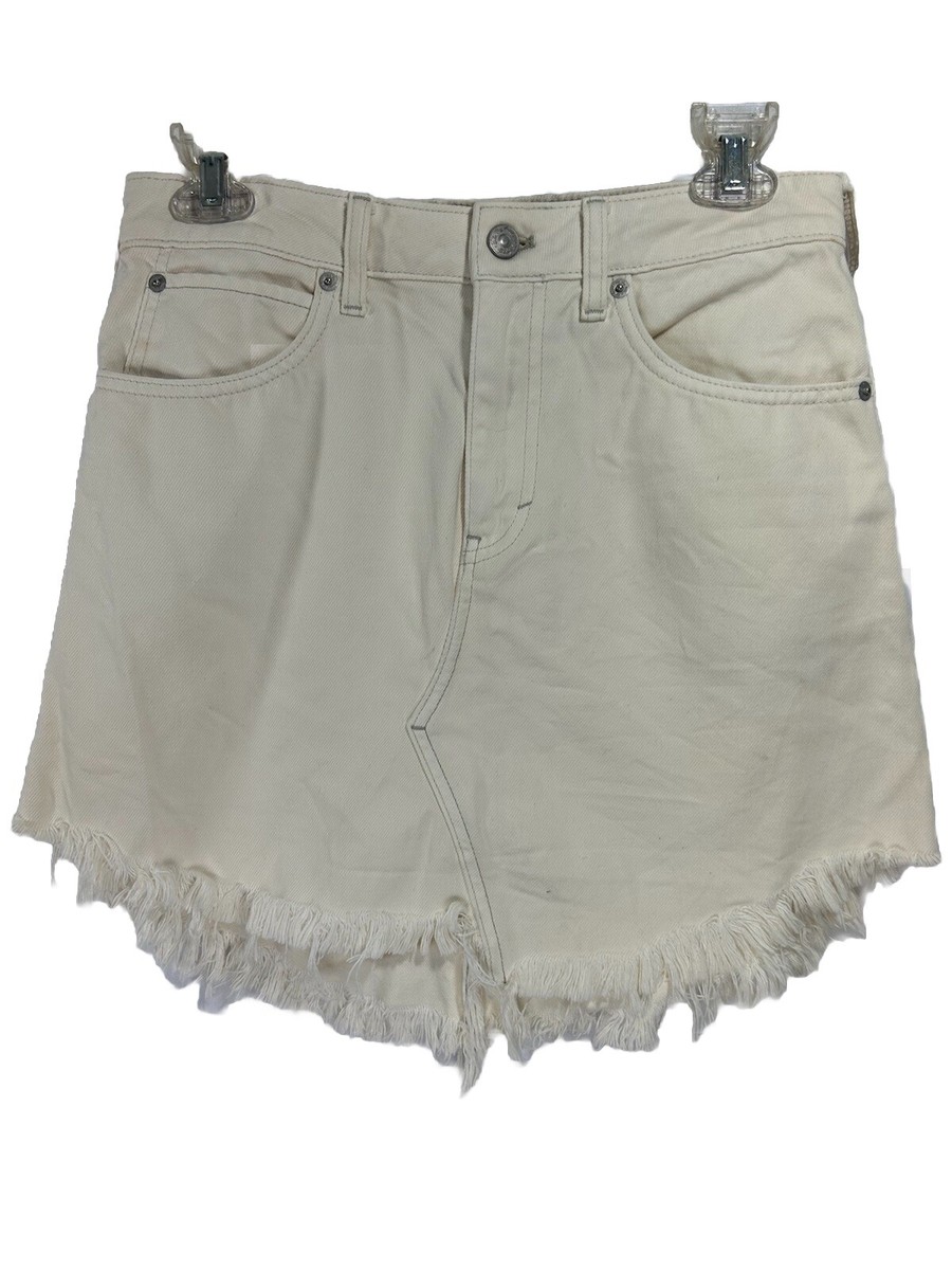 We The Free by Free People Bailey Denim Fringe Skirt 26 NWOT