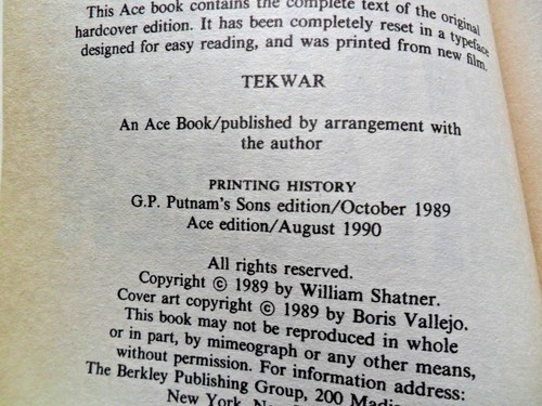 Lot of Star Trek Novels (4) & William Shatner TekWar Novels (4) 1st Edition   - Imagen 3 de 12