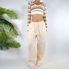 Vintage Cream Beachy Boho Coastal Chic High Waisted Wide Leg Pants / Size: S