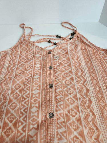 Maurices Sheer Tank Top with Strappy Detail Orange with Cream Aztec Print Med - Picture 3 of 7