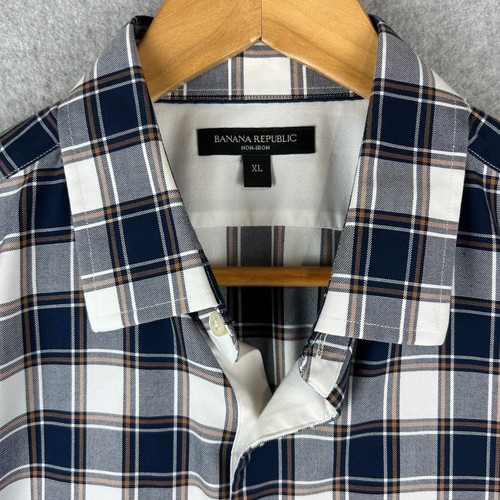 Banana Republic Iron Free Men's Blue Tartan Check Button Up Shirt Size XL - Picture 2 of 13
