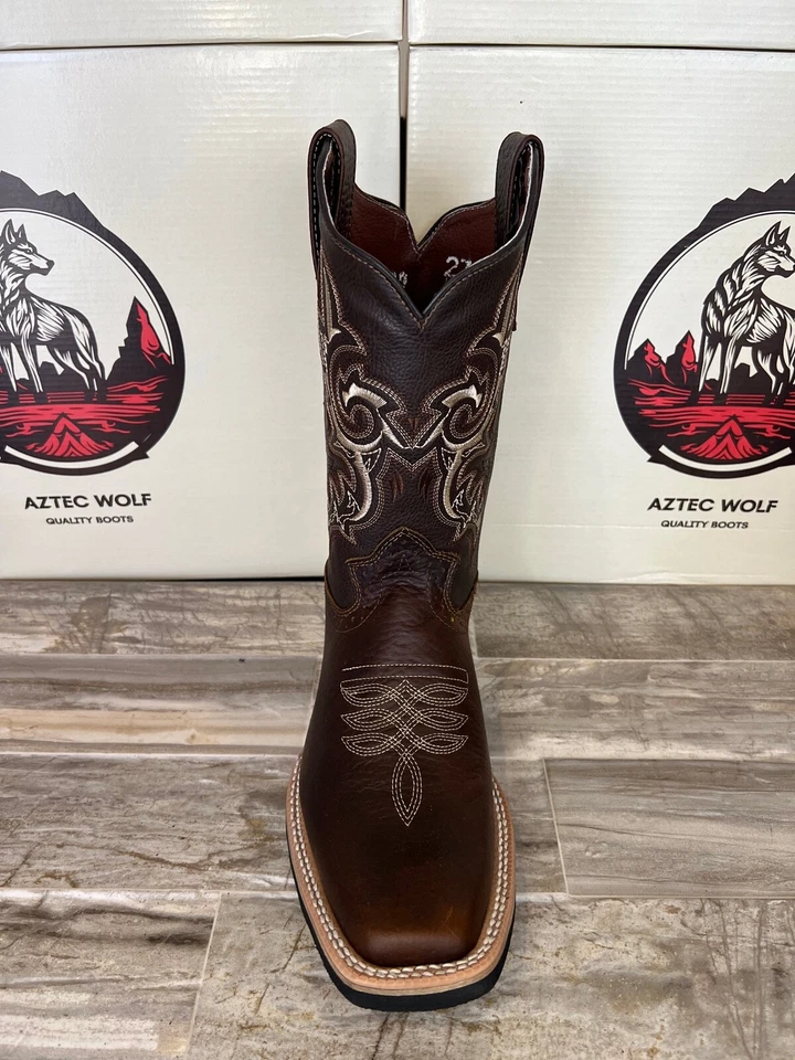 BOTAS DE RODEIO MASCULINAS COWBOY WESTERN COURO GENUÍNO MARROM RESISTENTE A ÓLEO BIQUEIRA QUADRADA - Imagem 3 de 4