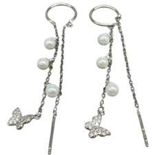 ORECCHINI ARGENTO 925 DONNA PENDENTI CATENINA CIONDOLI FARFALLA E PERLE FIRMATI