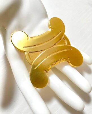 Vintage CELINE Extra Large Gold Tone Triomphe Brooch | Statement