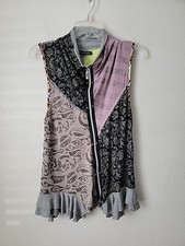 Seven Waves Patchwork Vest Women's Medium Zip Up Ruffle Hem Hippie Boho $132