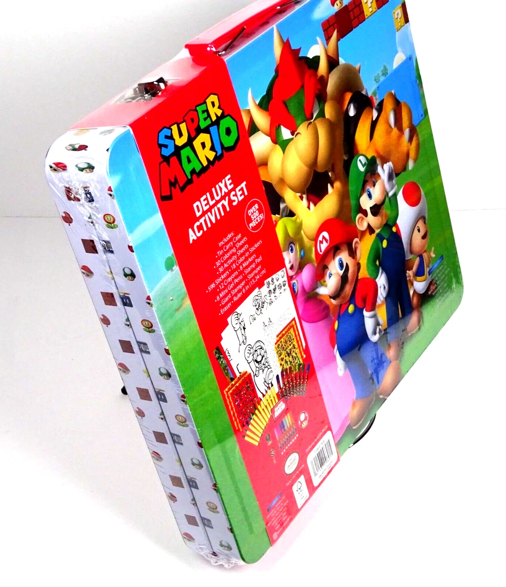 Super Mario Kids Art Kit with Carrying Tin Gel Pens Markers Stickers 500, Size: 12 inch x 10.75 inch x 1.65 inch, 710637MB