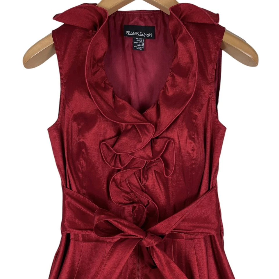 Vestido de cóctel Frank Lyman para mujer 8 rojo metálico dobladillo burbuja sin mangas con cinturón Foto 2 de 4