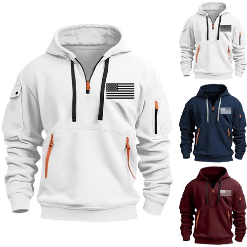 Mens Quarter Zip Pullover Tactical Sweatshirt Vintage Long Sleeve Casual Hoodies