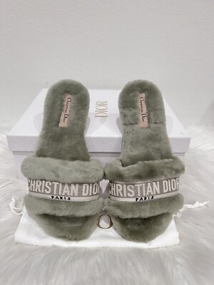 NIB DIOR Chez Moi Fur Shearling Dway Dioract Wave Evolution Sandal Mule 37.5