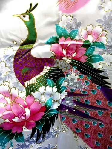 Elegante Mujer-Kimono Satén Abrigo de Mañana/Albornoz/Abrigo Casa Pavo Real - Imagen 10 de 66