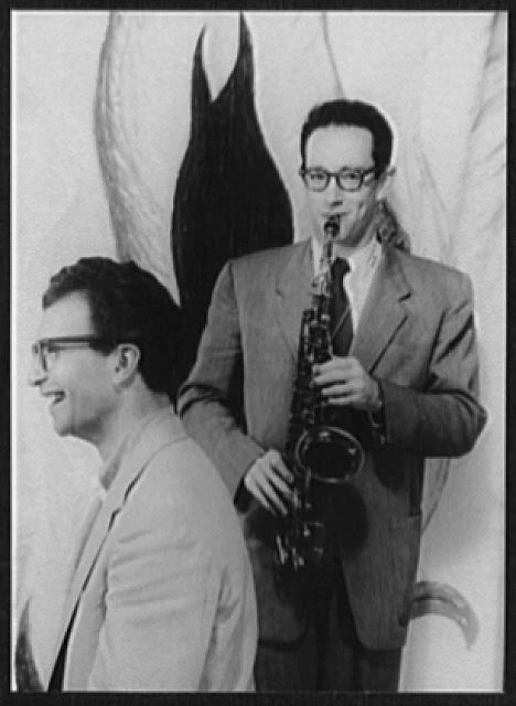 Portrait of Dave Brubeck Paul Desmond playing saxophone Carl Van