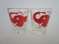 2 Pink Elephant Barware Shot Swig Jigger Glass Lettering MCM