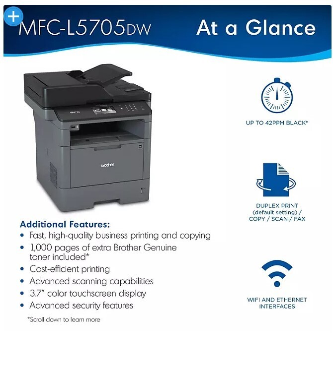 Brother MFCL5705DW AllinOne Wireless Monochrome Laser Printer eBay