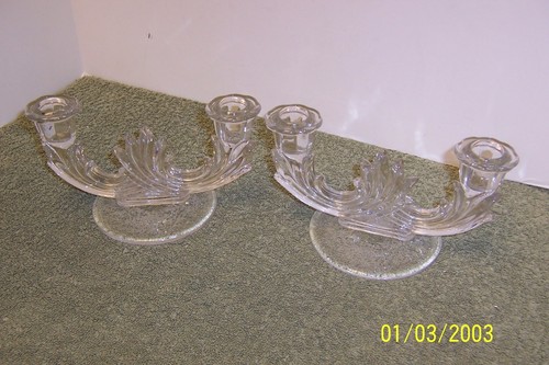 Pair of 2 Vintage Fostoria BAROQUE Double Light Etched Candlesticks