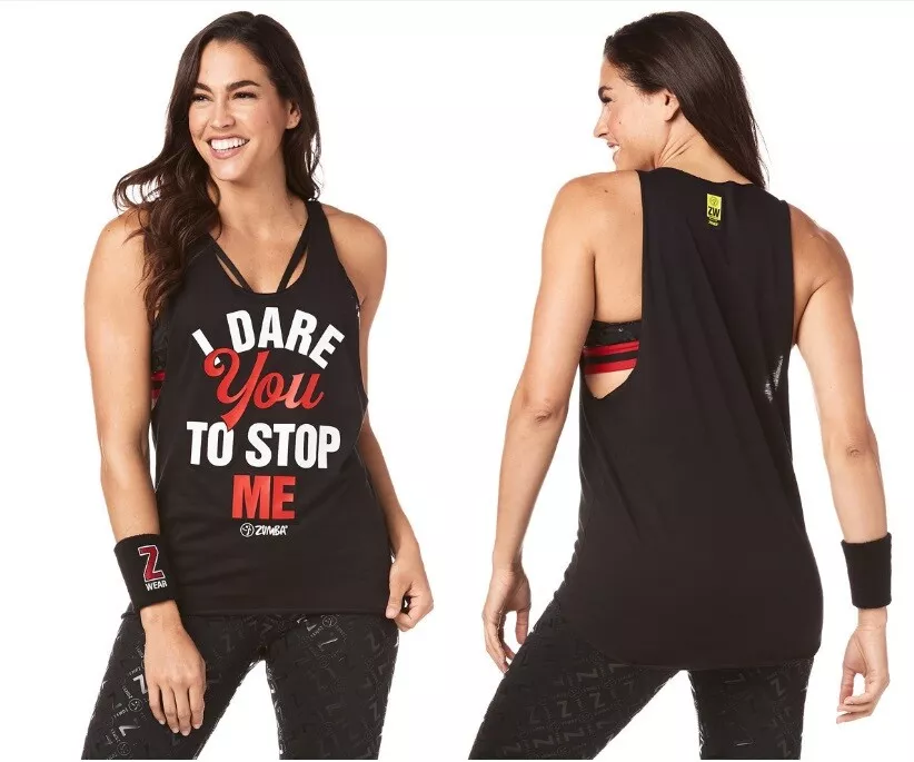 Zumba I Dare You Loose Tank Top - Bold Black ~ size XS, Small