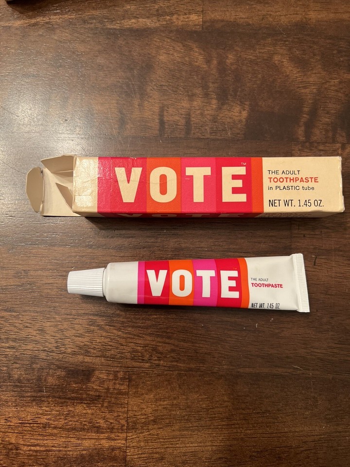 Vintage 1960’s Vote Toothpaste Plastic Tube, Full, Unused In Box