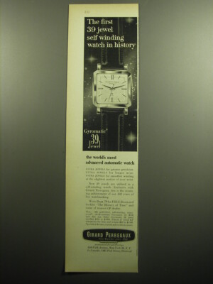 1958 Girard Perregaux Gyromatic Watch Ad - The first 39 jewel self winding