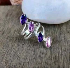 Amethyst Gemstone 925 Sterling Silver Handmade Statement Boho Ring All Size R275