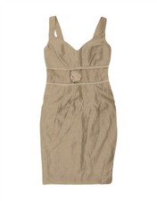 VINTAGE Womens Sleeveless Bodycon Dress IT 42 Medium Beige Linen EG08