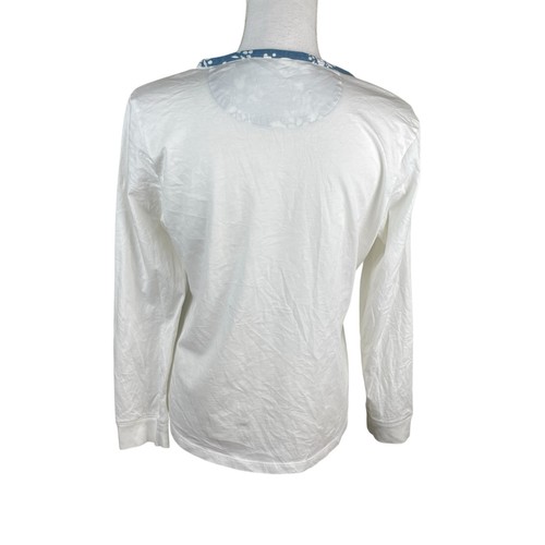 Garnet Hill Pima Cotton Long Sleeve Shirt Womens Med Preppy Luxury Blue Trim - Picture 3 of 10