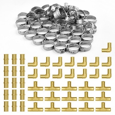 Uimoso 45-Piece Brass Push-Fit Pipe Fittings Set (Straight,Elbows, Tees) for Air