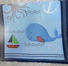 Crib Set Comforter Fitted Sheet And Dust Ruffle Whale Sailboat Nautical Pre Owne